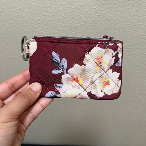 •VERA BRADLEY• RFID Deluxe Zip ID Case Blooms and Branches Burgundy Card Holder - Picture 8 of 9